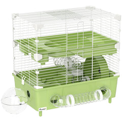 Cage pour hamster  à 2 niveaux avec roue de course salle de bain en sable pour hamster nain 44,5 x 28 x 44 cm vert