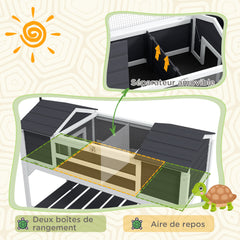 Maison tortue terrestre extérieure enclos tortue 2 niches support de lampe réglable bois massif 122 x 56,5 x 93 cm gris