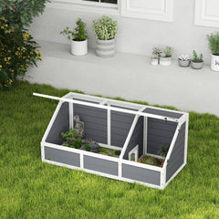 Maison enclos cage pour petit animal tortue en bois avec couvercle ouvrable, loquets, 2 espaces distincts, gris