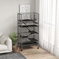 Cage pour rongeurs multifonction 4 plateformes 3 rampes 4 portes dim. 80L x 52l x 159H cm acier gris argenté noir