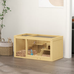 Cage Hamster Habitat pour Rongeurs Souris Plusieurs Niveaux Plateformes Échelle Balançoires 100 x 50 x 50 cm Naturel