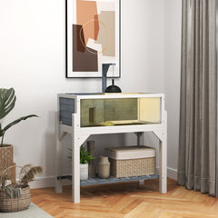 Maison pour tortues terrarium tortue terrestre sur pieds 2 zones toit ouvrant zone interactive 84,5 x 47,5 x 90 cm gris