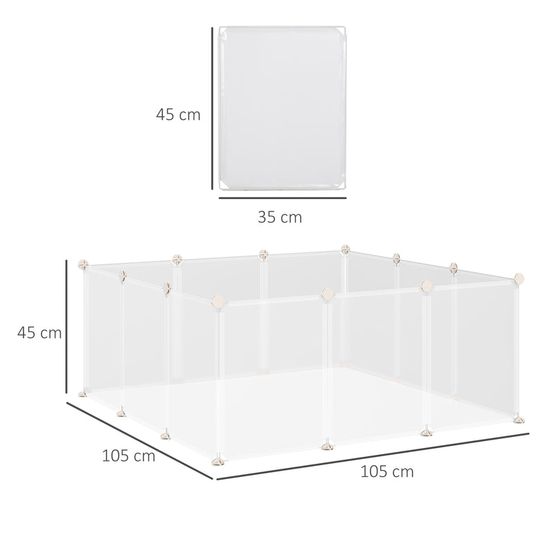 Enclos parc modulable pour petits animaux 12 panneaux pour lapin, hamster, chiot, cochon 105 x 105 x 45 cm blanc