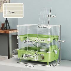 Cage pour hamster  à 2 niveaux avec roue de course salle de bain en sable pour hamster nain 44,5 x 28 x 44 cm vert