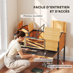Maison pour tortues à 2 étages 2 chambres fenêtres rampes toit ouvrable et plateau 128 x 63 x 96 cm jaune
