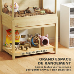 Cage à hamster en bois surélevée avec plateau de rangement couvercle ouvrable 83,2 x 50 x 103 cm effet bois naturel