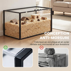 Cage pour Hamster Habitat Rongeurs Transparent de Vue Panoramique 360° Anti-Mordillage 105x51x51cm Noir