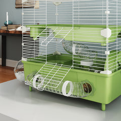 Cage pour hamster  à 2 niveaux avec roue de course salle de bain en sable pour hamster nain 44,5 x 28 x 44 cm vert