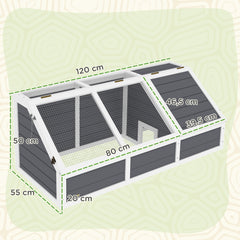 Maison enclos cage pour petit animal tortue en bois avec couvercle ouvrable, loquets, 2 espaces distincts, gris