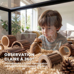 Cage pour Hamster Habitat Rongeurs Transparent de Vue Panoramique 360° Anti-Mordillage 105x51x51cm Noir