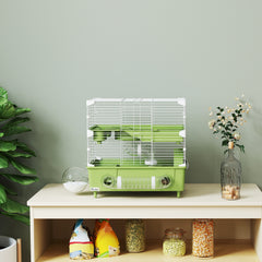 Cage pour hamster  à 2 niveaux avec roue de course salle de bain en sable pour hamster nain 44,5 x 28 x 44 cm vert