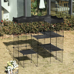 Lot de 2 cages parc enclos pour petits animaux chats visons modulable 3 niveaux 2 portes rampe fil métallique noir