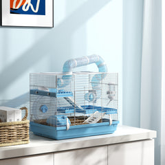 Cage pour hamster portable avec cabane, roue de course, gamelle, bouteille d'eau, 47,5 x 31,5 x 29,5 cm, bleu clair
