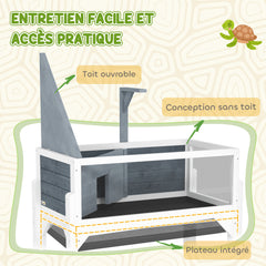 Maison pour tortues terrarium tortue terrestre sur pieds 2 zones toit ouvrant zone interactive 84,5 x 47,5 x 90 cm gris