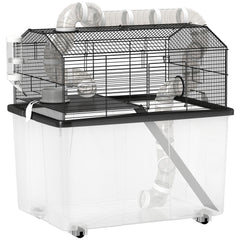 Cage pour hamster portable cage pour hamster avec rampe, gamelle, bouteille d'eau système de tuyaux 58 x 43 x 57 cm noir