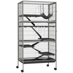 Cage pour rongeurs multifonction 4 plateformes 3 rampes 4 portes dim. 80L x 52l x 159H cm acier gris argenté noir