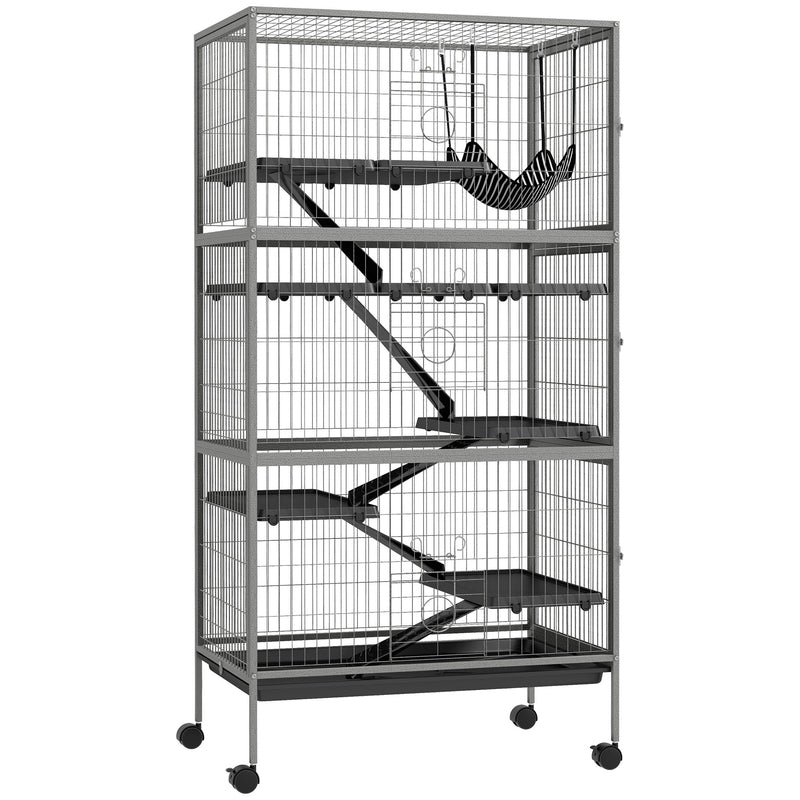 Cage pour rongeurs multifonction 4 plateformes 3 rampes 4 portes dim. 80L x 52l x 159H cm acier gris argenté noir