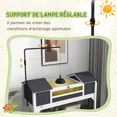 Maison tortue terrestre extérieure enclos tortue 2 niches support de lampe réglable bois massif 122 x 56,5 x 93 cm gris