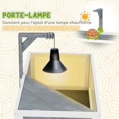 Maison pour tortues terrarium tortue terrestre sur pieds 2 zones toit ouvrant zone interactive 84,5 x 47,5 x 90 cm gris