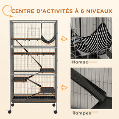 Cage pour rongeurs multifonction 4 plateformes 3 rampes 4 portes dim. 80L x 52l x 159H cm acier gris argenté noir