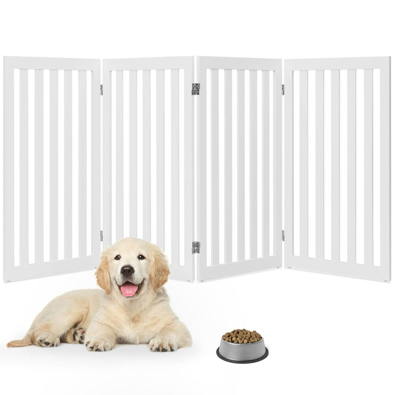 Folding 4-Panel Wood Dog Gate — Indoor Pet Fence, White
