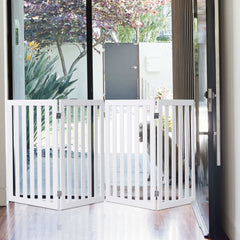 Folding 4-Panel Wood Dog Gate — Indoor Pet Fence, White