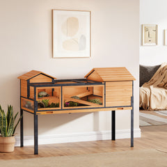 Maison pour tortues à 2 étages 2 chambres fenêtres rampes toit ouvrable et plateau 128 x 63 x 96 cm jaune