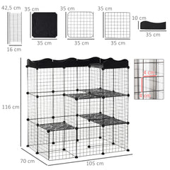 Lot de 2 cages parc enclos pour petits animaux chats visons modulable 3 niveaux 2 portes rampe fil métallique noir