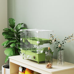 Cage pour hamster  à 2 niveaux avec roue de course salle de bain en sable pour hamster nain 44,5 x 28 x 44 cm vert
