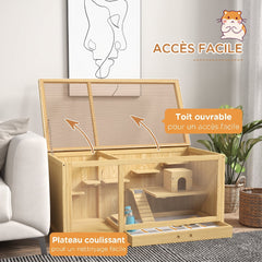 Cage Hamster Habitat pour Rongeurs Souris Plusieurs Niveaux Plateformes Échelle Balançoires 100 x 50 x 50 cm Naturel