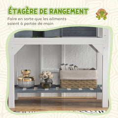 Maison pour tortues terrarium tortue terrestre sur pieds 2 zones toit ouvrant zone interactive 84,5 x 47,5 x 90 cm gris