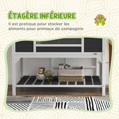 Maison tortue terrestre extérieure enclos tortue 2 niches support de lampe réglable bois massif 122 x 56,5 x 93 cm gris