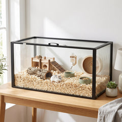 Cage pour Hamster Habitat Rongeurs Transparent de Vue Panoramique 360° Anti-Mordillage 105x51x51cm Noir