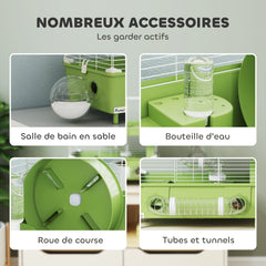 Cage pour hamster  à 2 niveaux avec roue de course salle de bain en sable pour hamster nain 44,5 x 28 x 44 cm vert