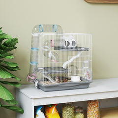 Cage hamster, cage rongeur à 3 niveaux, roue d'exercice, tunnel, gamelle, niche et rampe d'accès, 45 x 30 x 45 cm, gris
