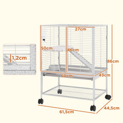 Cage pour petits animaux sur roulettes 2 niveaux avec 2 portes, 1 rampe, 1 étagère de rangement 61,5 x 44,5 x 86 cm gris