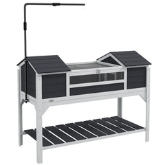 Maison tortue terrestre extérieure enclos tortue 2 niches support de lampe réglable bois massif 122 x 56,5 x 93 cm gris