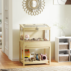 Cage à hamster en bois surélevée avec plateau de rangement couvercle ouvrable 83,2 x 50 x 103 cm effet bois naturel