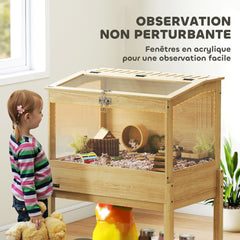 Cage à hamster en bois surélevée avec plateau de rangement couvercle ouvrable 83,2 x 50 x 103 cm effet bois naturel