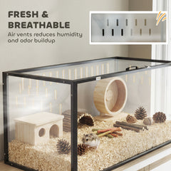 Cage pour Hamster Habitat Rongeurs Transparent de Vue Panoramique 360° Anti-Mordillage 105x51x51cm Noir