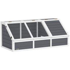 Maison enclos cage pour petit animal tortue en bois avec couvercle ouvrable, loquets, 2 espaces distincts, gris