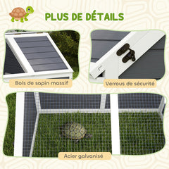 Maison enclos cage pour petit animal tortue en bois avec couvercle ouvrable, loquets, 2 espaces distincts, gris