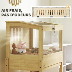 Cage à hamster en bois surélevée avec plateau de rangement couvercle ouvrable 83,2 x 50 x 103 cm effet bois naturel