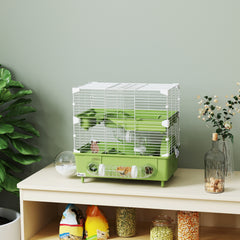 Cage pour hamster  à 2 niveaux avec roue de course salle de bain en sable pour hamster nain 44,5 x 28 x 44 cm vert